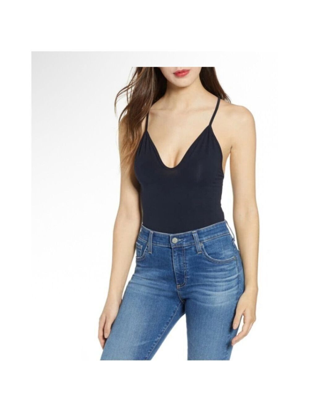New Frank & Eileen Tee Lab Black Racerback Plunge Bodysuit M from Nordstrom